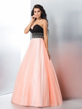 Ball Gown Sweetheart Beading Sleeveless Long Satin Quinceanera Prom Dress