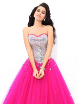 Ball Gown Beading Sweetheart Sleeveless Long Satin Quinceanera Prom Dress