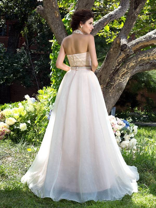 Gorgeous Beading Sleeveless Long Net Two Piece Prom Dress