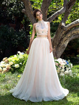 Gorgeous Beading Sleeveless Long Net Two Piece Prom Dress