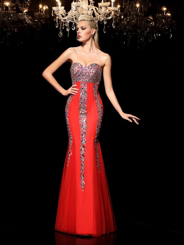 SheathSweetheart Sleeveless Long Net Prom Dress