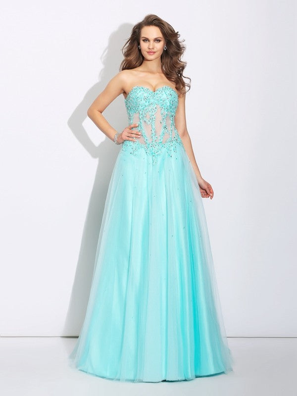 Gorgeous Sweetheart Lace Sleeveless Long Net Prom Dress