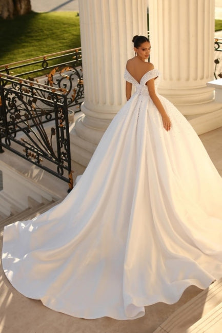 Modest Sweetheart Cap Sleeves Ball Gown Bridal Gowns On Sale Sequined