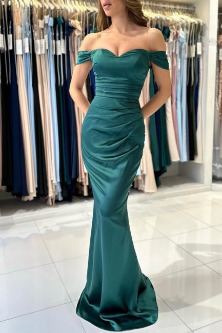 Amazing Classic Long Dark Green Off-the-shoulder Mermaid Sleeveless Evening Gown