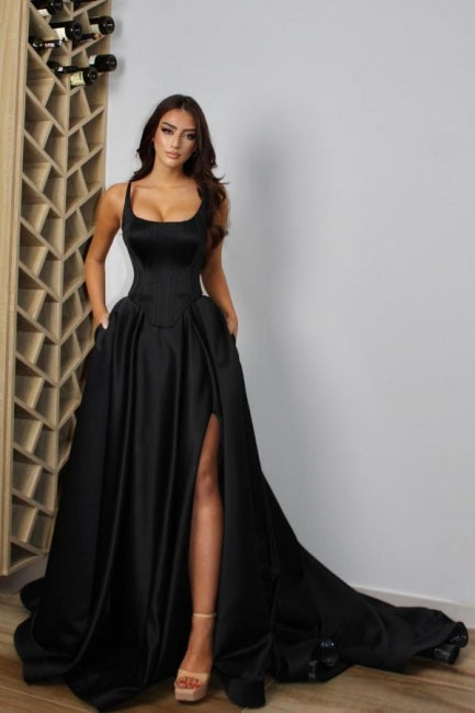 Charming Spaghetti-Straps Sleeveless Long Prom Dress With Front Split