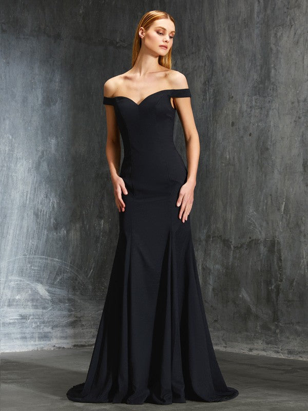 Chic Mermaid Off-the-Shoulder Sleeveless  Ruffles Japanese Elegant Evening Dress