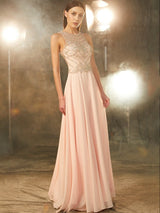 Sleeveless Amazing Scoop Chiffon Crystal Long Prom Dress