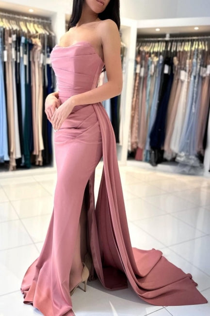 Amazing Long Classic Sleeveless Dusty Pink Evening Gown With Split Online
