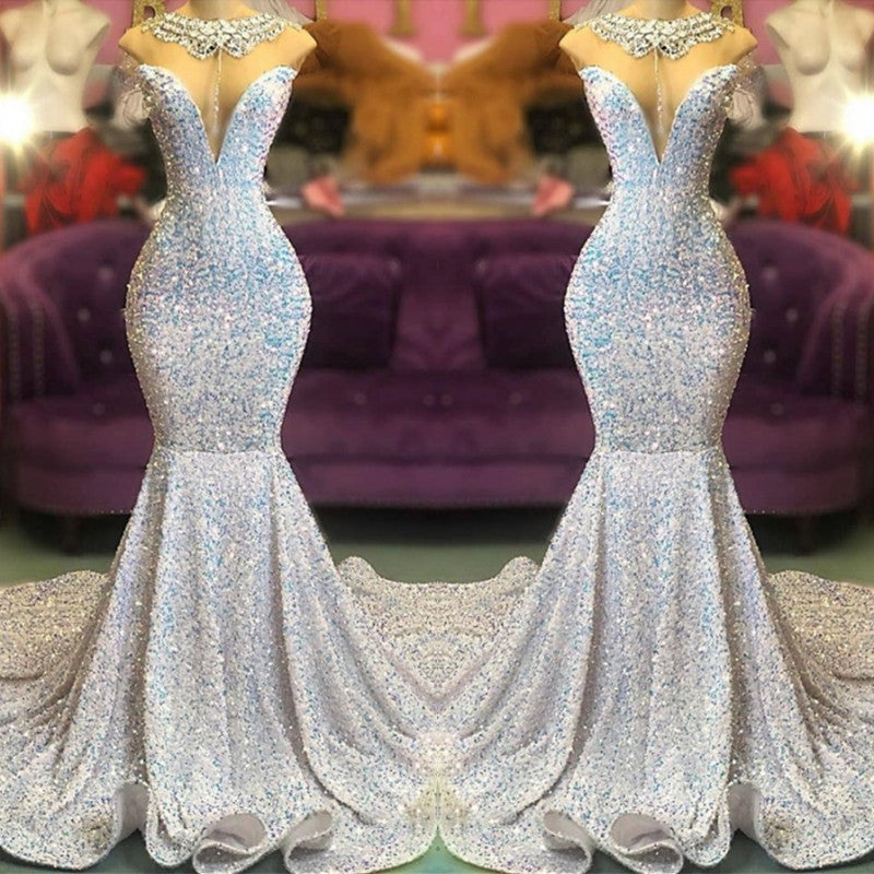 Elegant Mermaid Long Evening Prom Dress On Sale Sequins