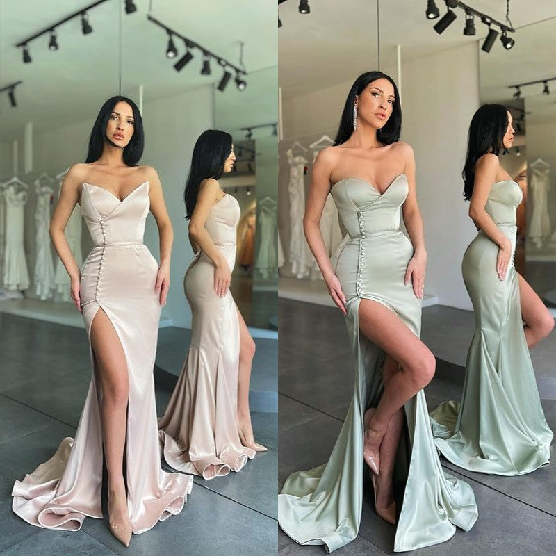 Beautiful Mermaid Long Prom Dress With Side Slit Sweetheart