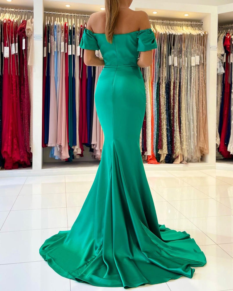 Modern Green Mermaid Evening Dress Long On Sale Off-the-Shoulder