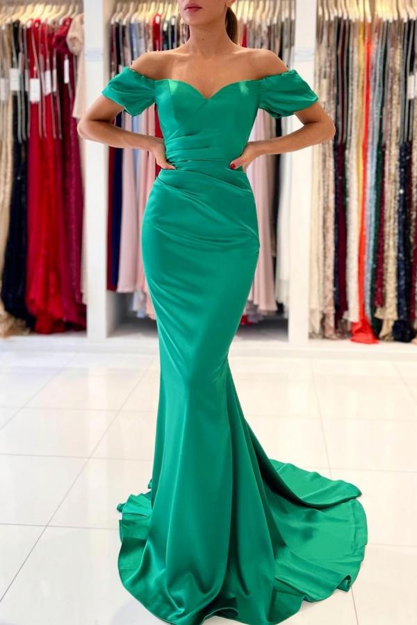 Modern Green Mermaid Evening Dress Long On Sale Off-the-Shoulder