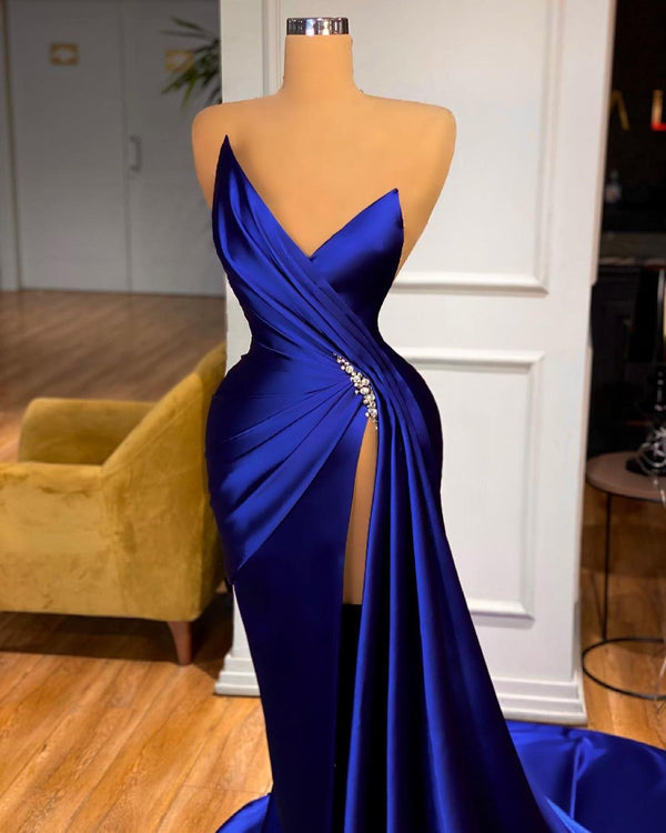 Elegant Royal Blue Prom Dress Mermaid Long Ball Dresses With Split Sweetheart