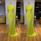 Ginger yellow Long-sleeves Metallic Beaded Mermaid Prom Dress High-neck