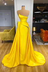 Bright Yellow Metallic Sequin Overskirt Prom Dress Strapless