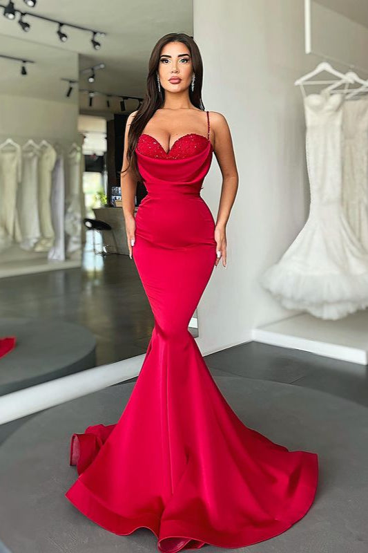 Shinning Red Mermaid Prom Dress Long On Sale Spaghetti-Straps