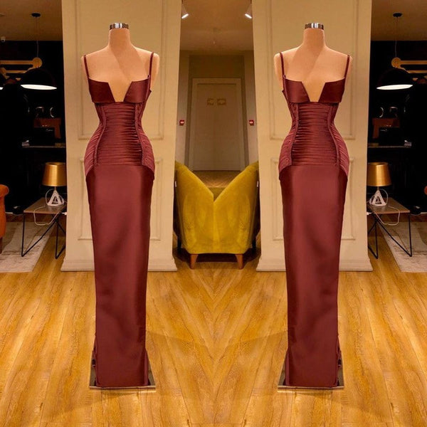 Fabulous Burgundy Mermaid Prom Dress Long With Ruched Spaghetti-Straps