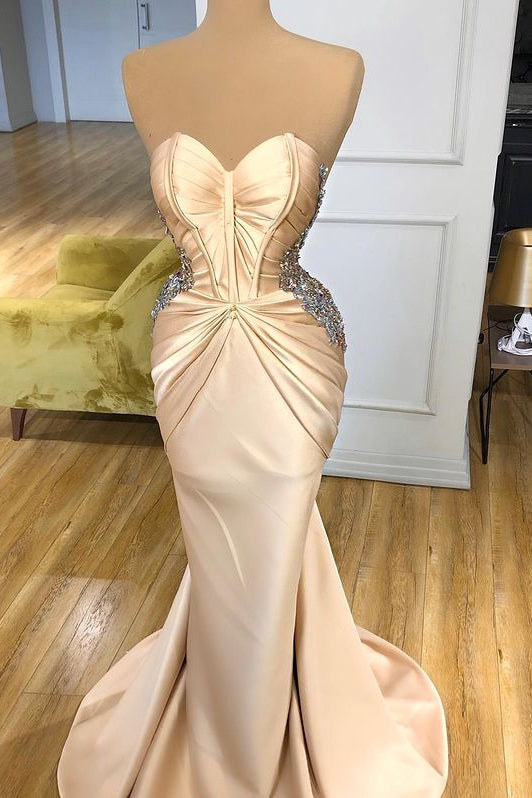 Modern Champagne Prom Dress Mermaid Long With Crystals Sweetheart