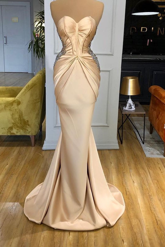 Modern Champagne Prom Dress Mermaid Long With Crystals Sweetheart