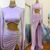 Amazing High Split Prom Dress Mermaid High Neck On Sale Long Sleeve