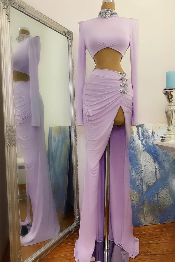 Amazing High Split Prom Dress Mermaid High Neck On Sale Long Sleeve