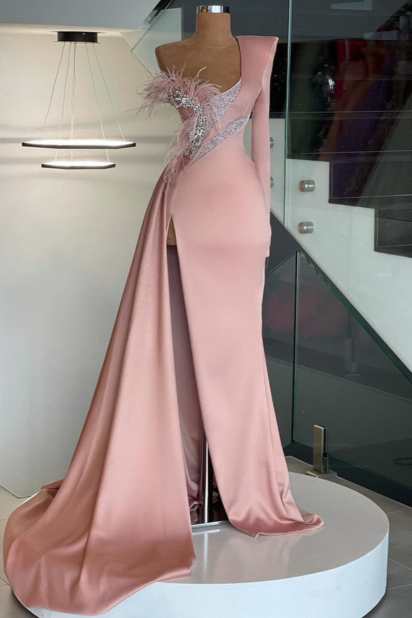 Elegant Long Sleeve One Shoulder Mermaid Prom Dress Long Split