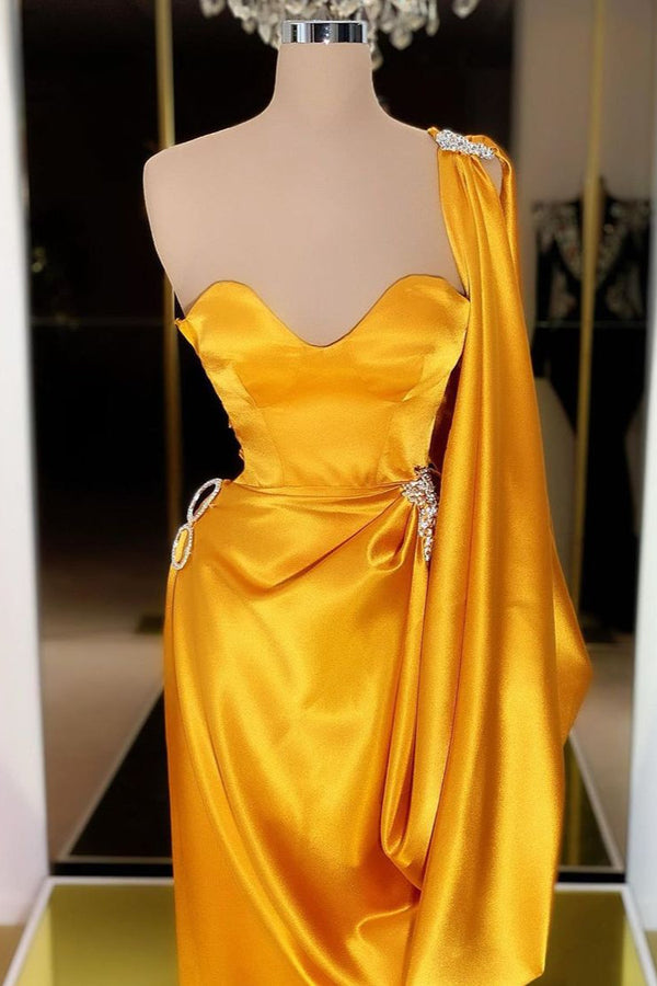 Fabulous Yellow Gold Long Evening Prom Dress With  Ruffles One Shoulder