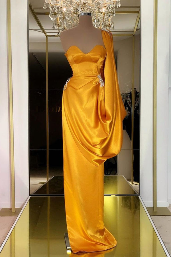 Fabulous Yellow Gold Long Evening Prom Dress With  Ruffles One Shoulder