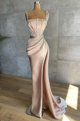 Straps Long Mermaid Prom Dress Split Ball Dresses Beadings