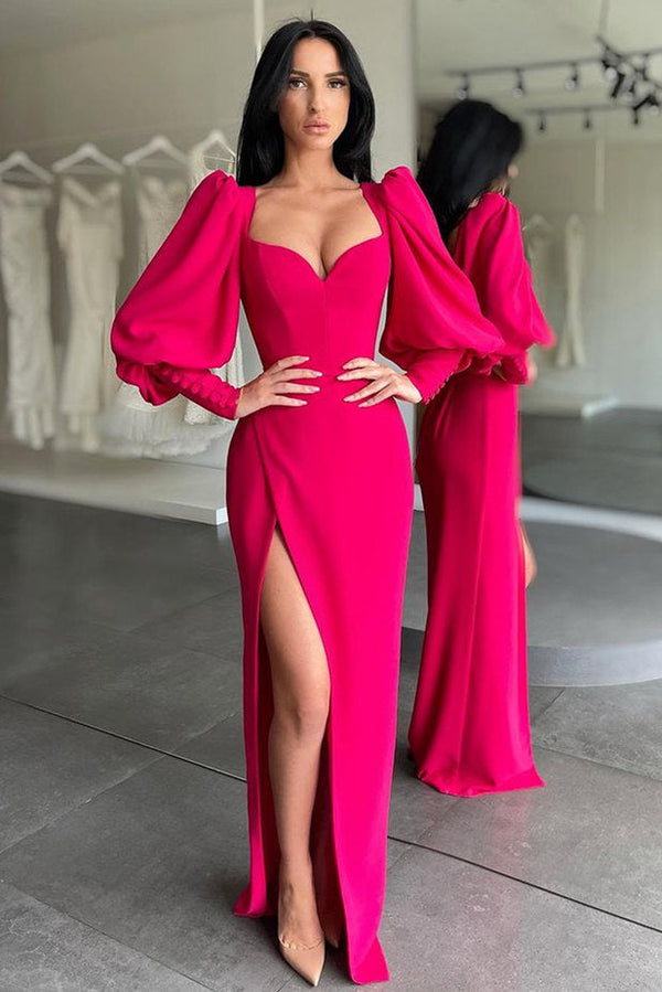 Modern Sweetheart Red Side-cut Mermaid Prom Dress Bubble sleeves