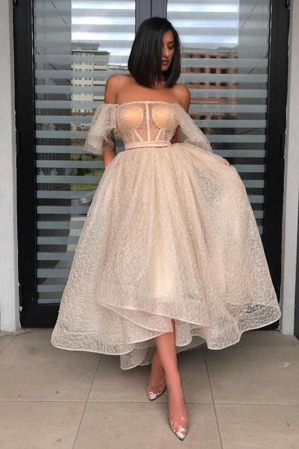 Amazing Sequins Lace Short Prom Dress Off-the-Shoulder