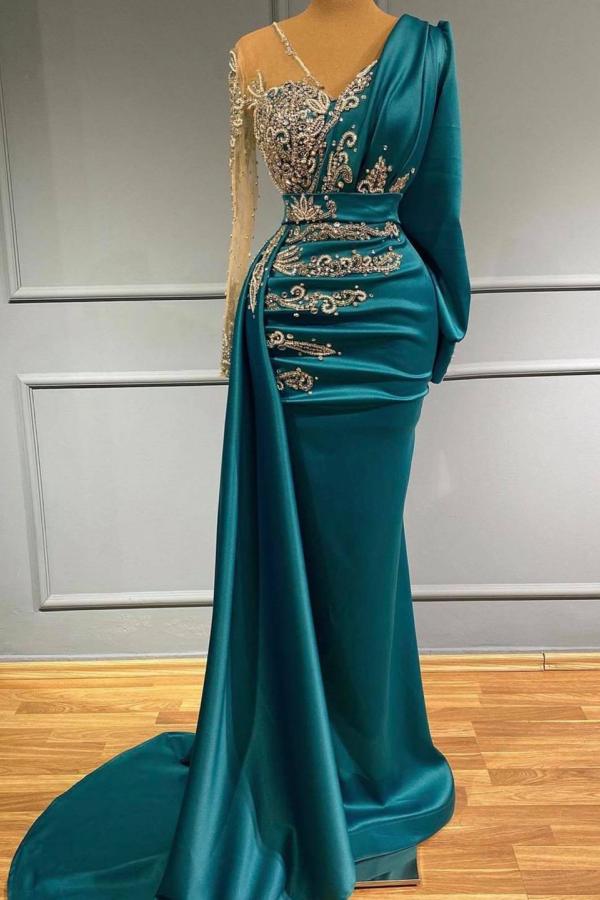 Elegant Mermaid Evening Dress With Lace Appliques Ball Dresses Long Sleeve