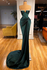 Beautiful Dark Green Mermaid Prom Dress With Beadings Spaghetti-Straps