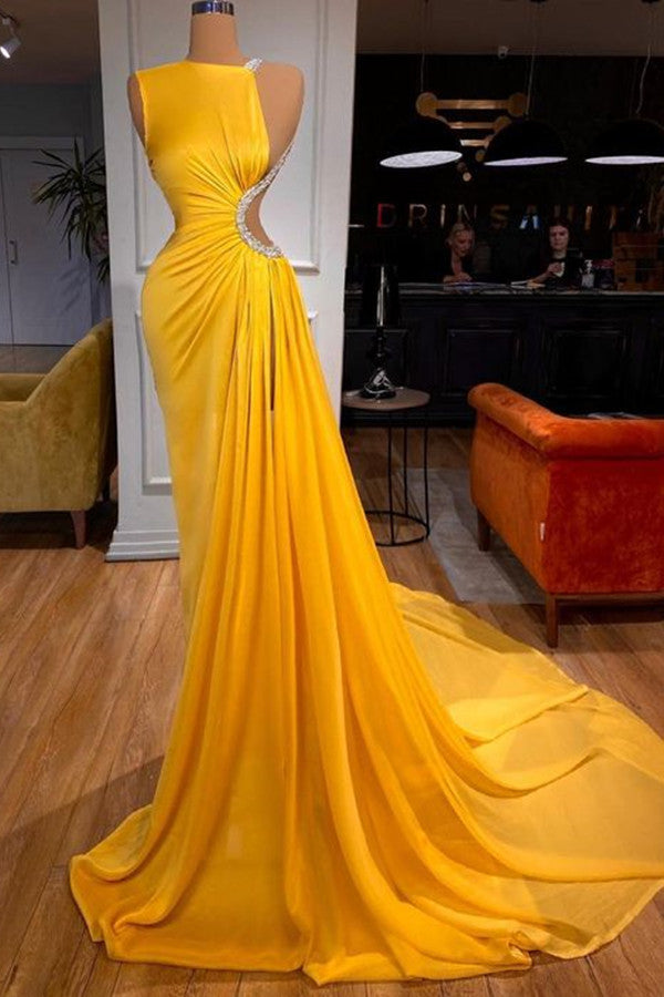 Amazing Bright Yellow Long Prom Dress Mermaid Split