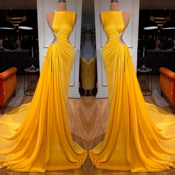 Amazing Bright Yellow Long Prom Dress Mermaid Split