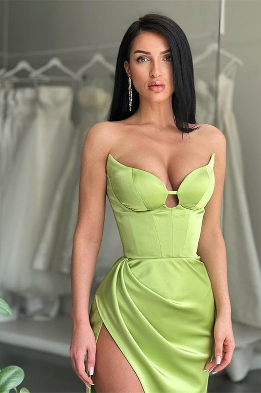Stunning Sage Green Sweetheart Mermaid Evening Dress Sleeveless With Slit