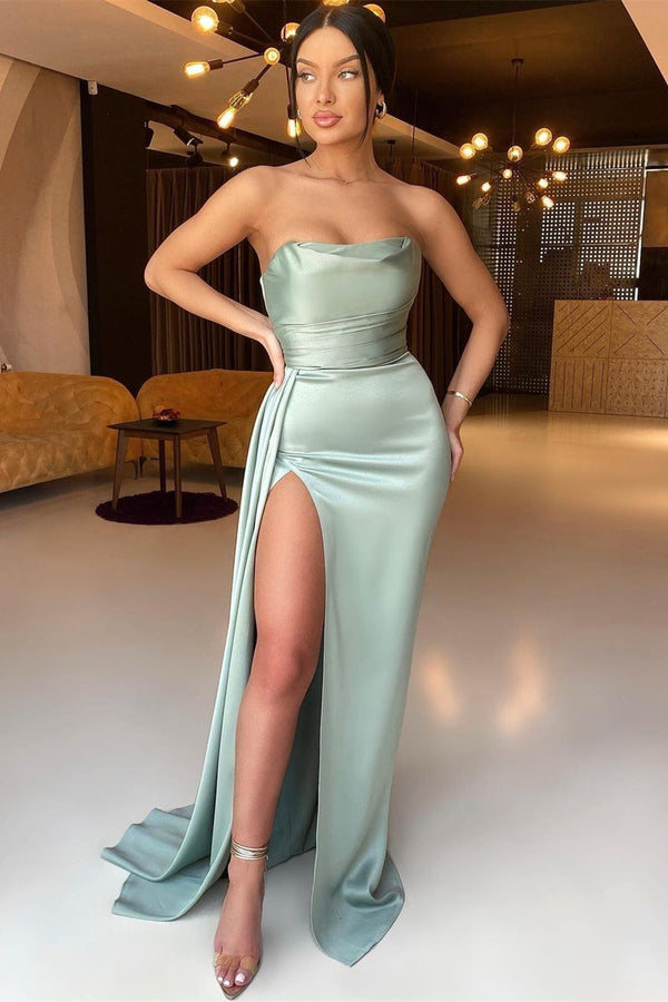 New In Dusty Sage Strapless Long Evening Dress Mermaid With Slit