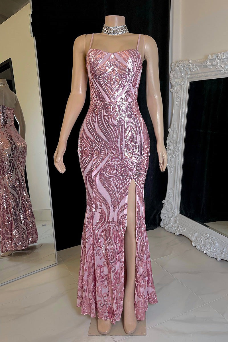 Classic Spaghetti-Straps Mermaid Formal Wears Sequins Sleeveless With Slit