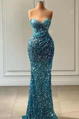 Modern Sweetheart Blue Mermaid Formal Wears Long With Sequins Beads