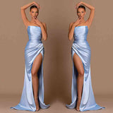 Elegant Sky Blue Strapless Mermaid Formal Wears Long Split