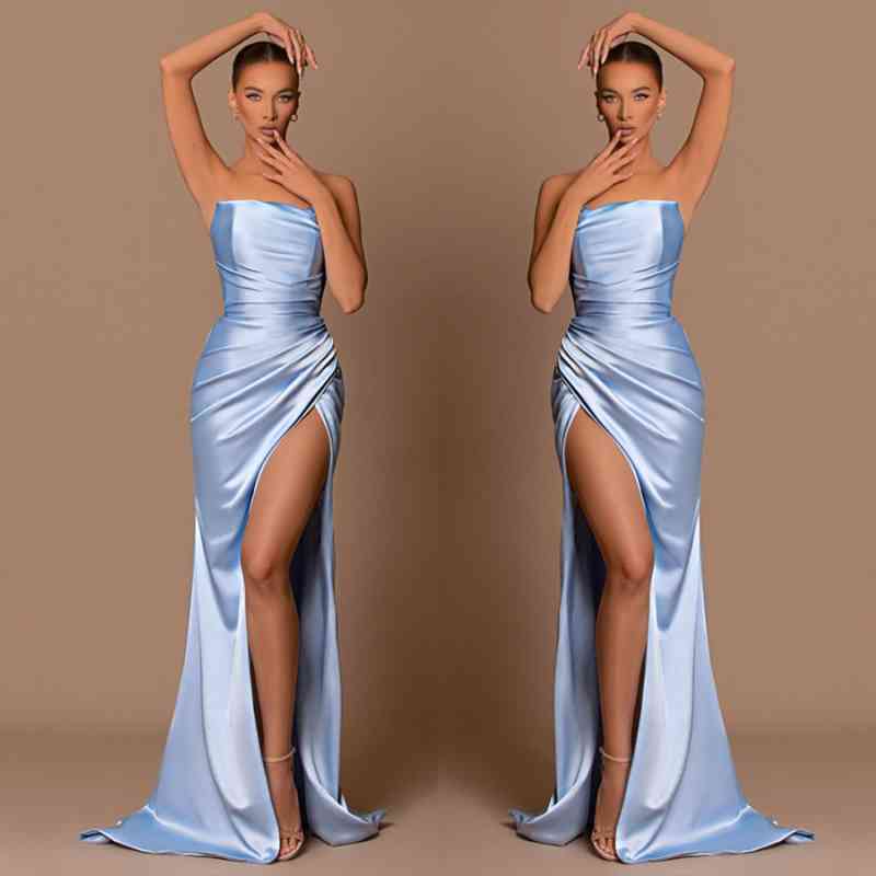 Elegant Sky Blue Strapless Mermaid Formal Wears Long Split