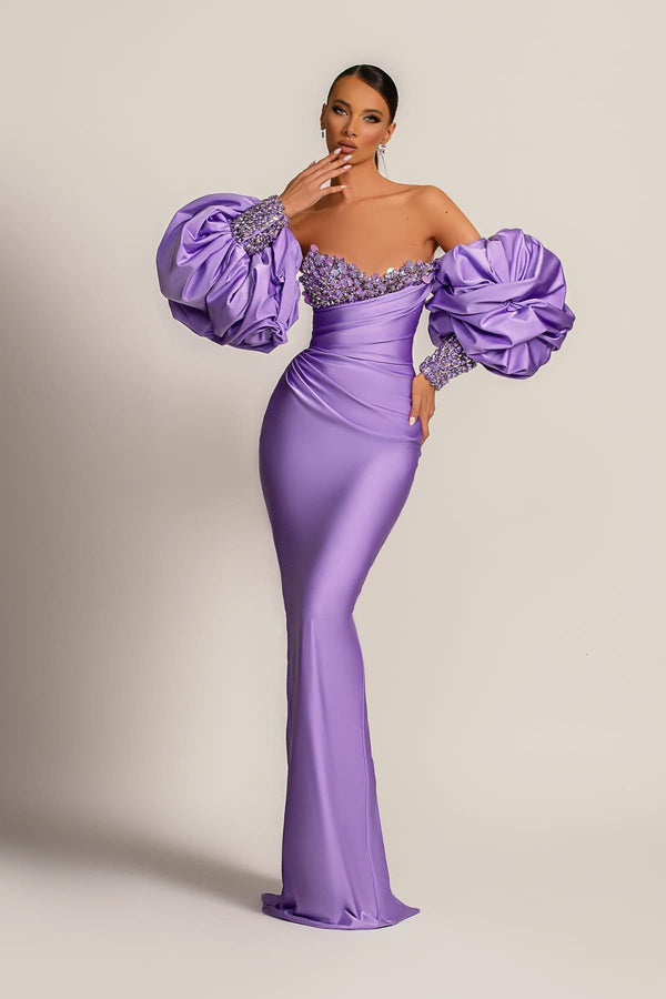 Classic Lilac Detachable Sleeves Formal Wears Mermaid Sweetheart With Sequins