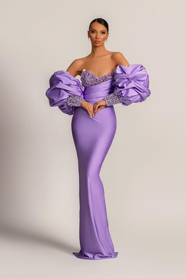Classic Lilac Detachable Sleeves Formal Wears Mermaid Sweetheart With Sequins