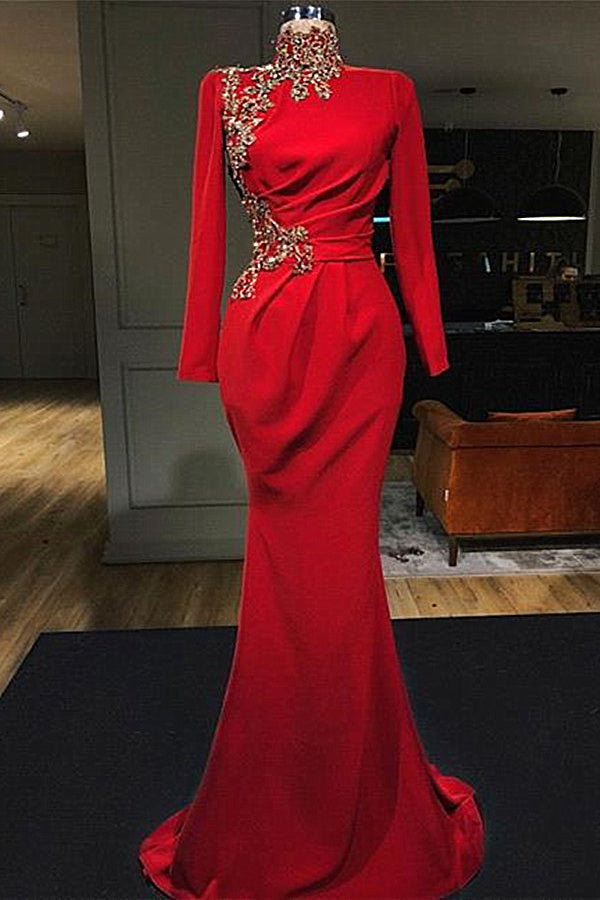 Mermaid Sweetheart Long Appliques High Split Long Sleeve Formal Wears