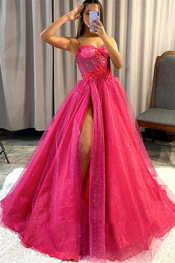 A-line Sweetheart Spaghetti strap Sequins Appliques Lace Sleeveless Long Formal Wears