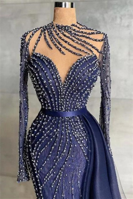 Mermaid Jewel With Side Train Long Long Sleeve Beading Sequins Lace With Side Train Formal Wears
