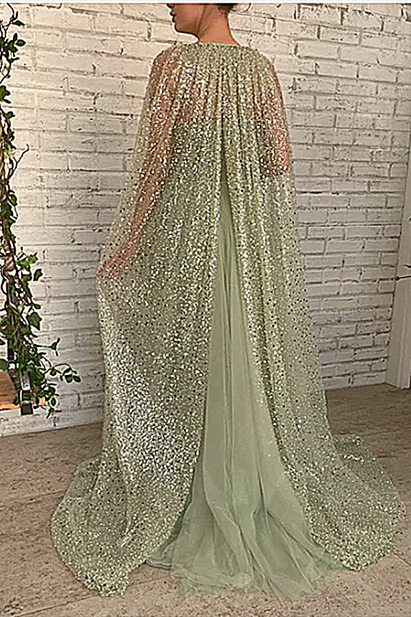 Mermaid Strapless Lace Sequins Sleeveless Long With Shawl High Split Formal Wears