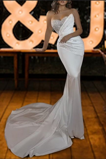 Chic Strapless Mermaid Sequined Sleeveless Bridal Gowns On Sale