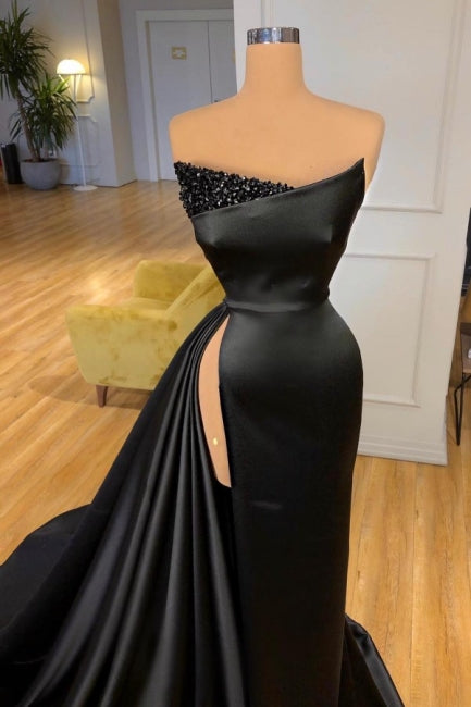 Chic Long Black Sleeveless Evening Gown Ball Dresses With Split Online