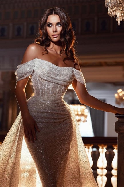 Glamorous Off-the-Shoulder Sequins Evening Dresses Mermaid With Ruffle